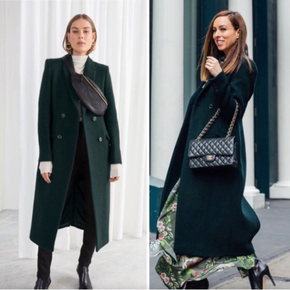 & Other Stories Green Wool Long Coat Size 0